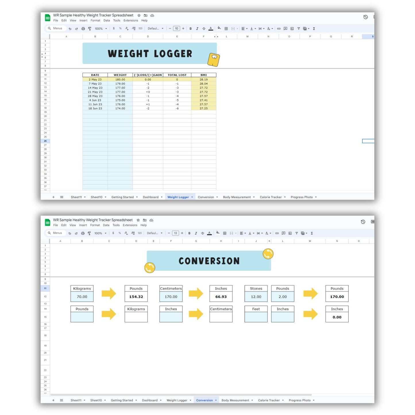 Healthy Weight Tracker Spreadsheet Template