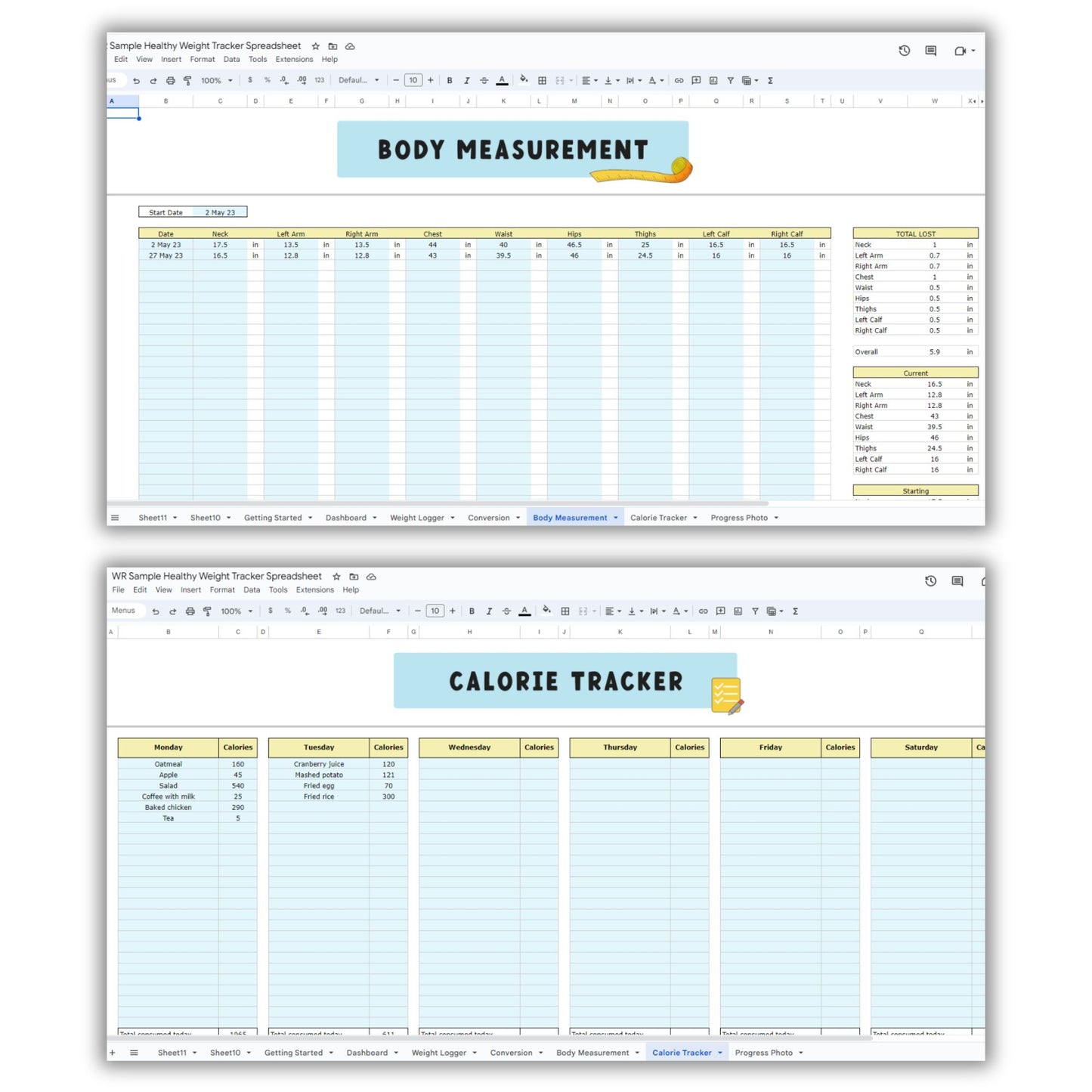Healthy Weight Tracker Spreadsheet Template