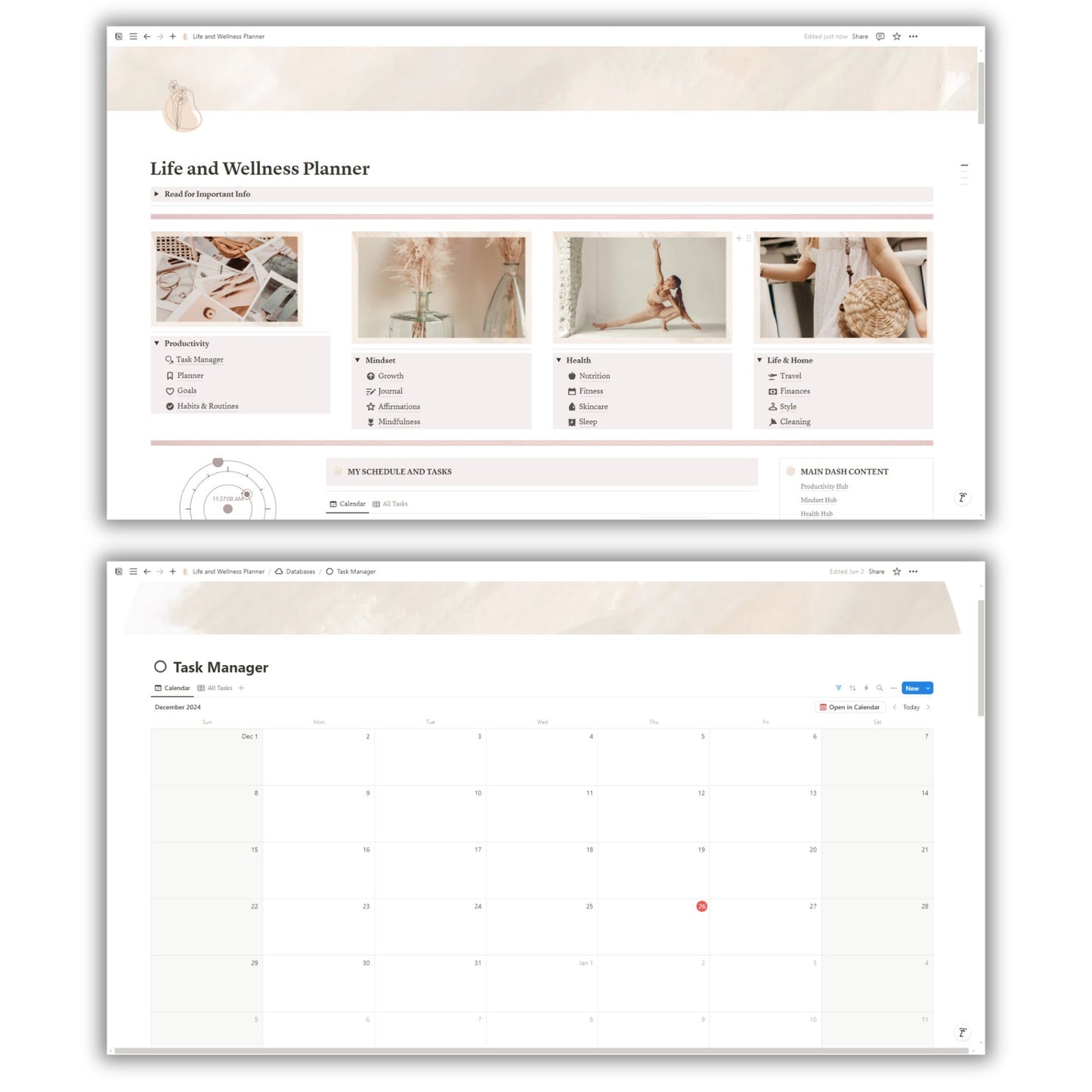 Life and Wellness Planner Template For Notion