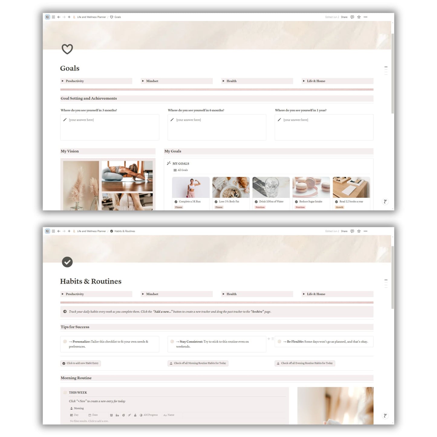 Life and Wellness Planner Template For Notion