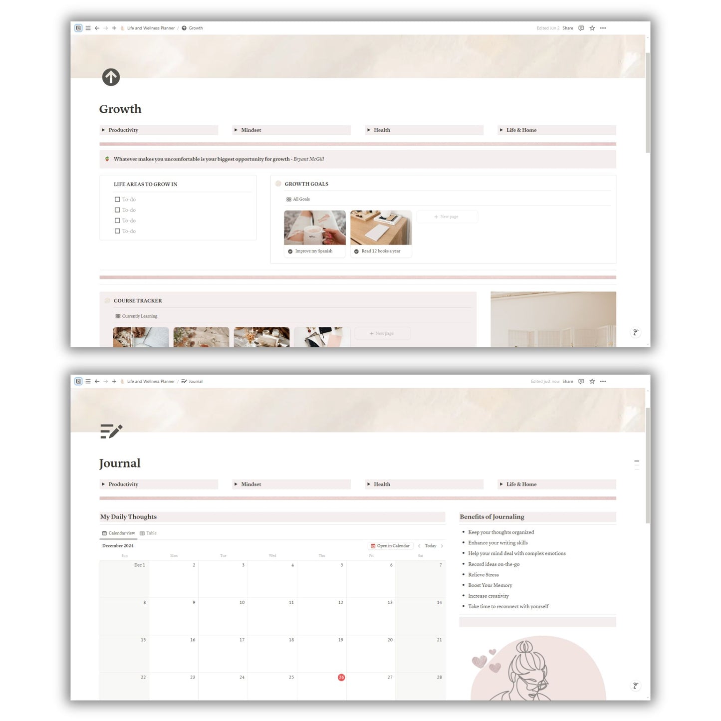 Life and Wellness Planner Template For Notion