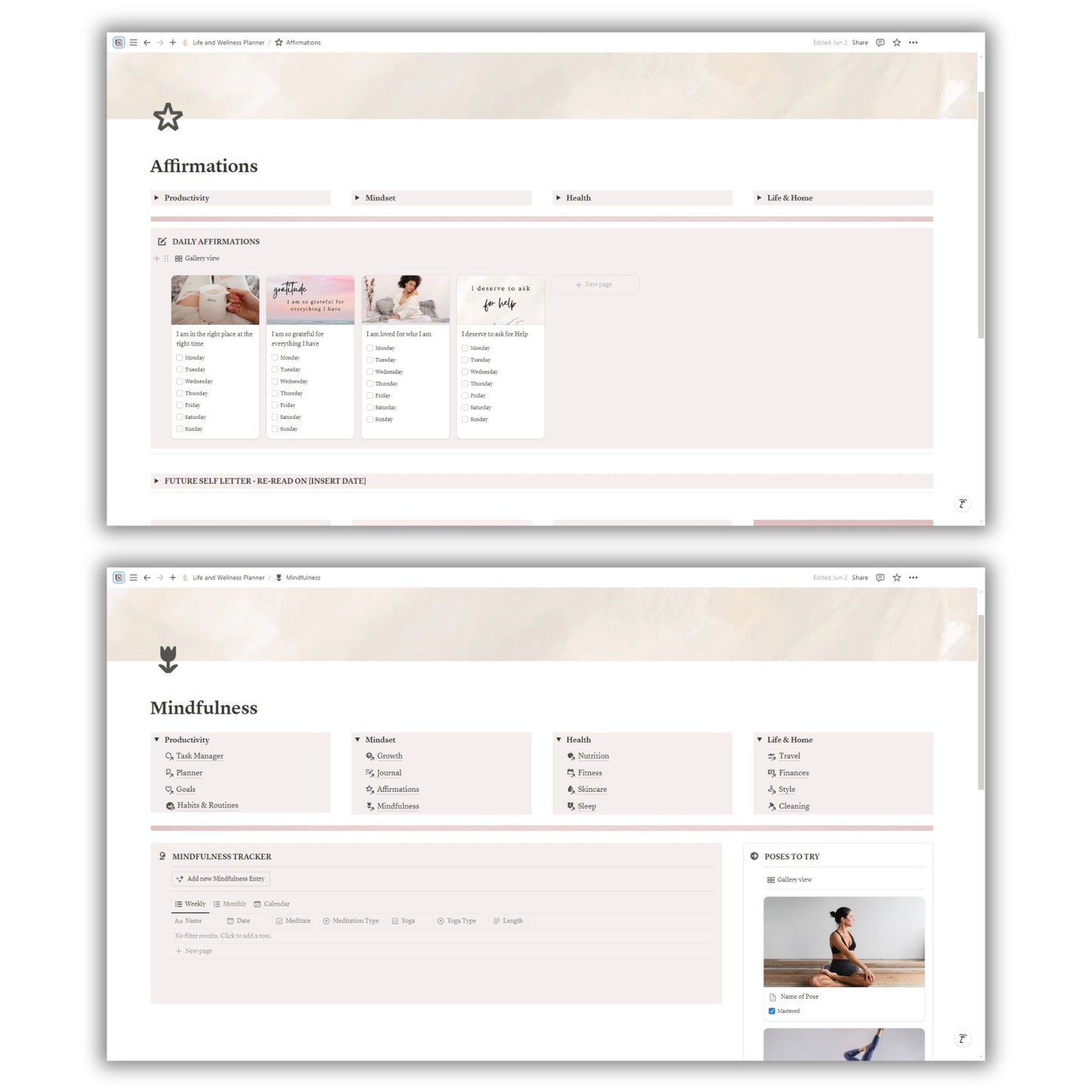 Life and Wellness Planner Template For Notion