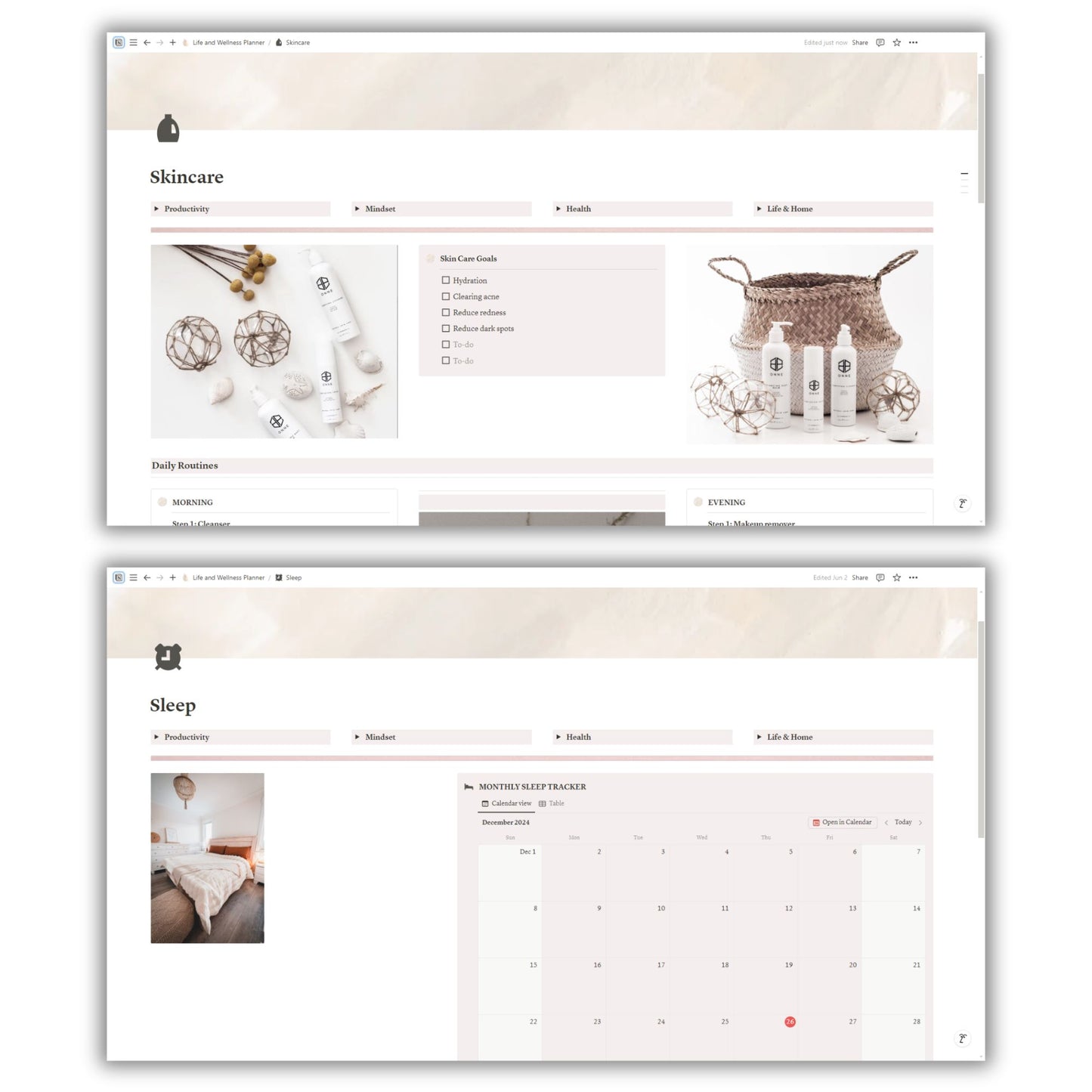 Life and Wellness Planner Template For Notion