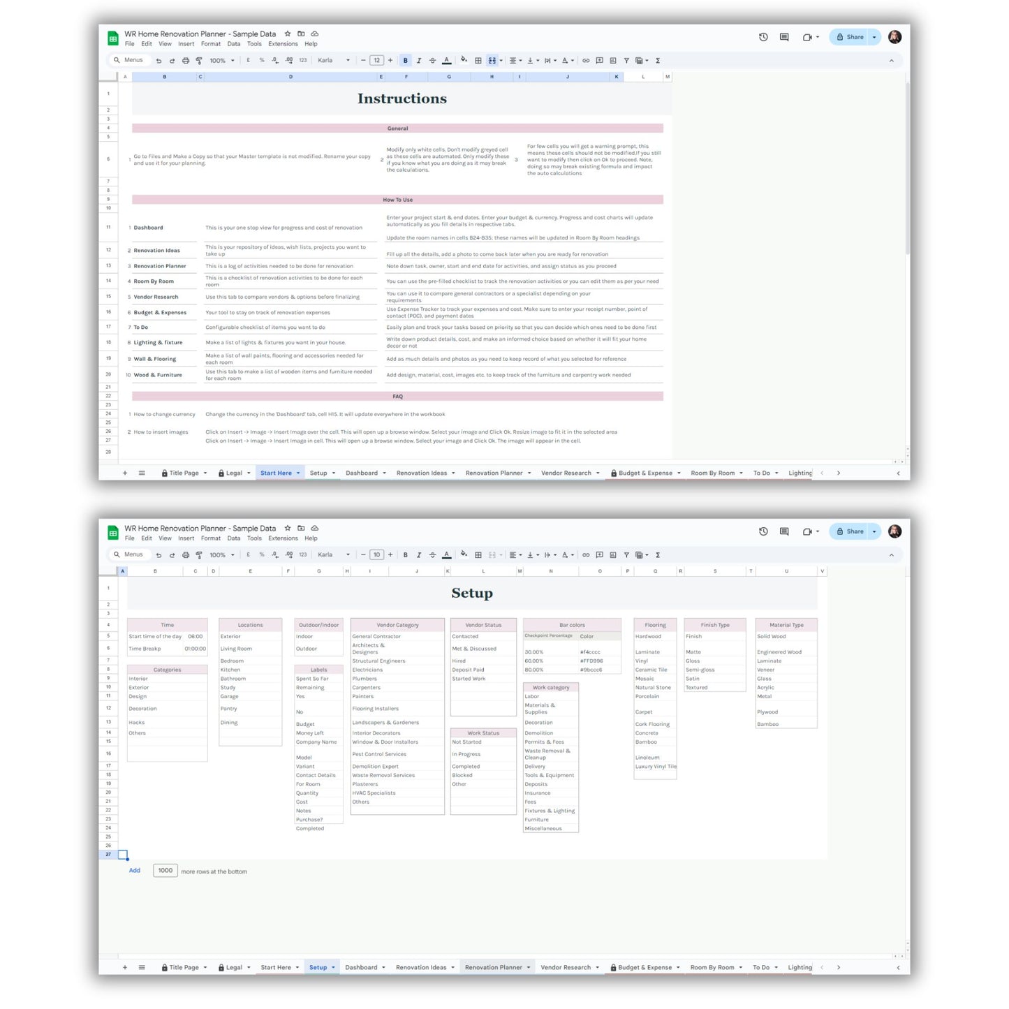 Home Renovation Planner Spreadsheet Template