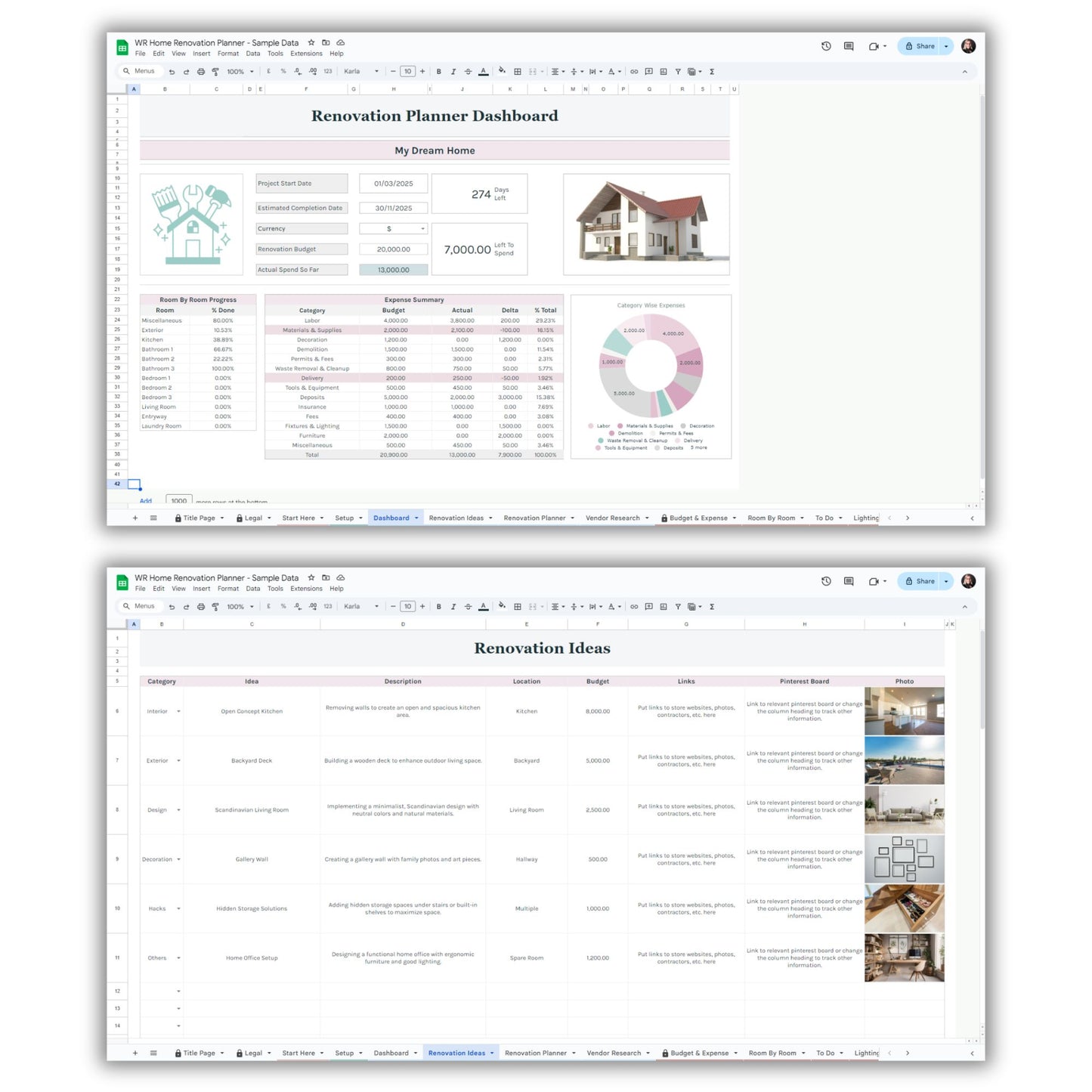 Home Renovation Planner Spreadsheet Template