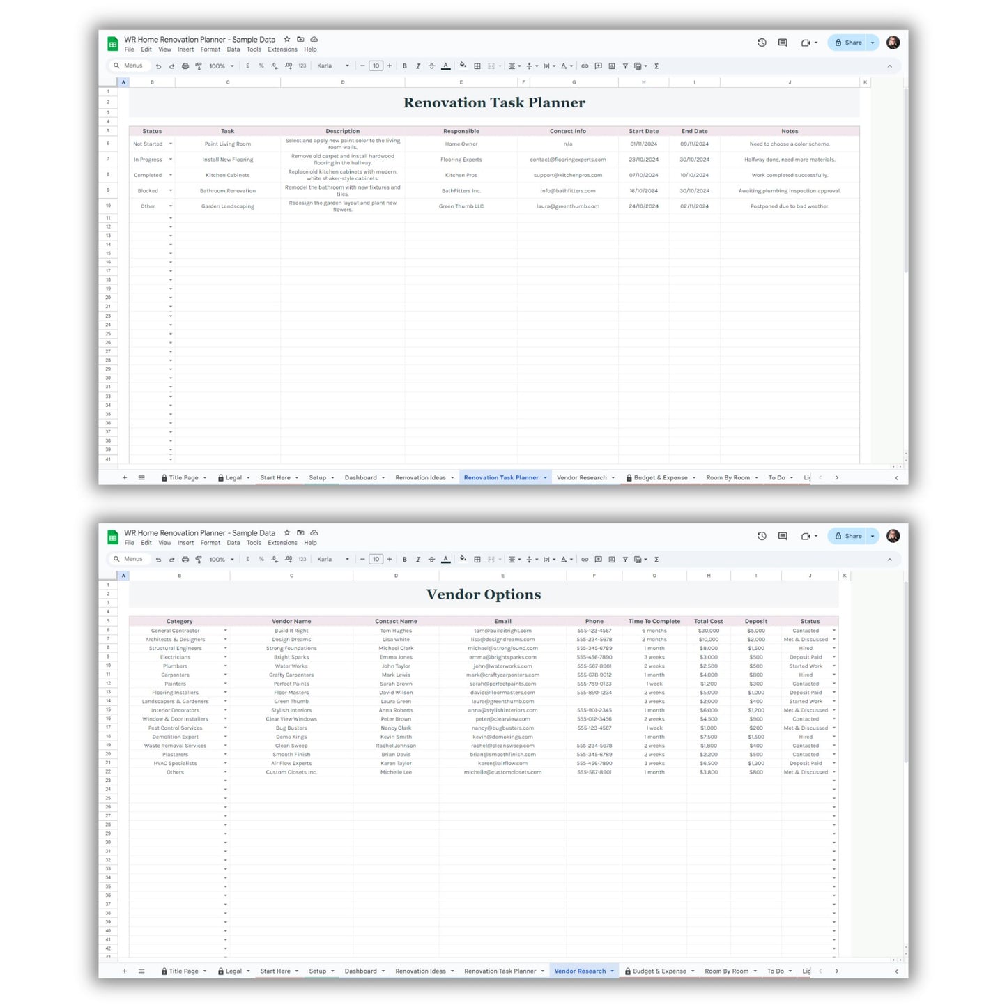 Home Renovation Planner Spreadsheet Template