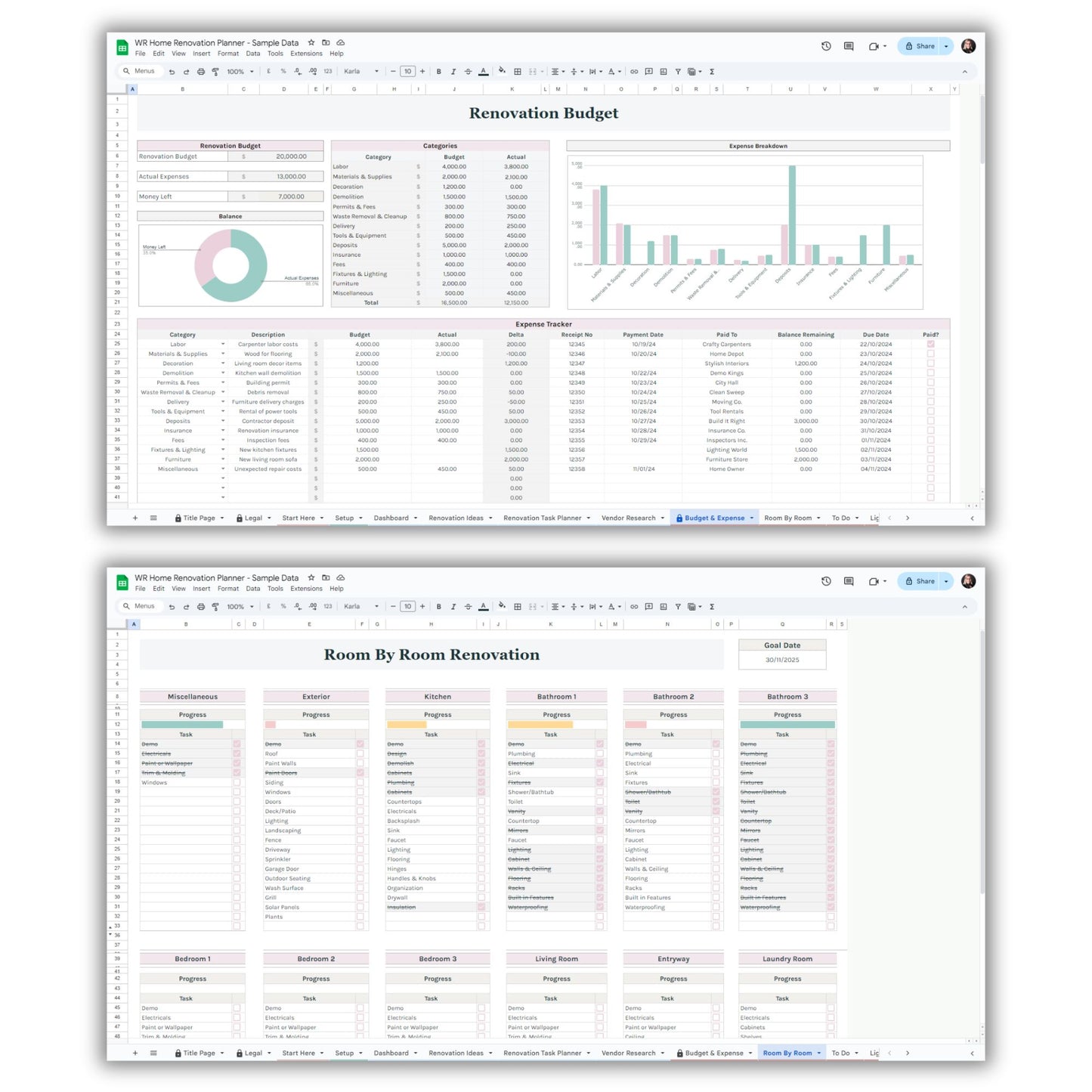 Home Renovation Planner Spreadsheet Template
