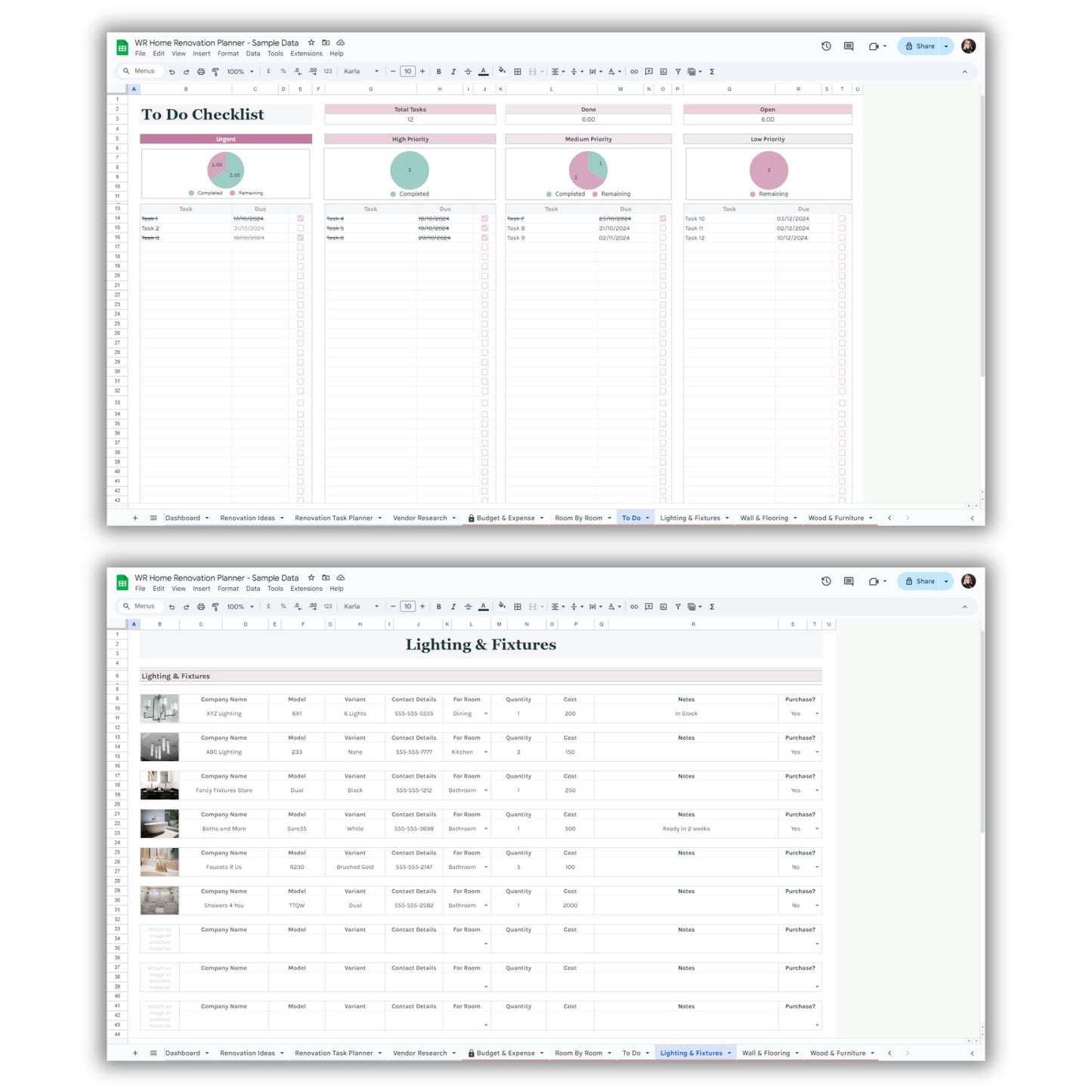Home Renovation Planner Spreadsheet Template
