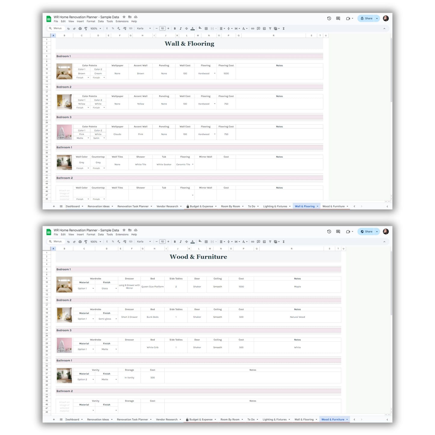 Home Renovation Planner Spreadsheet Template