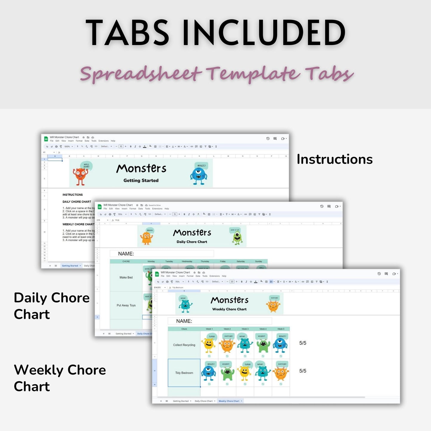 Weekly Chore Chart Spreadsheet Templates For Kids Pak