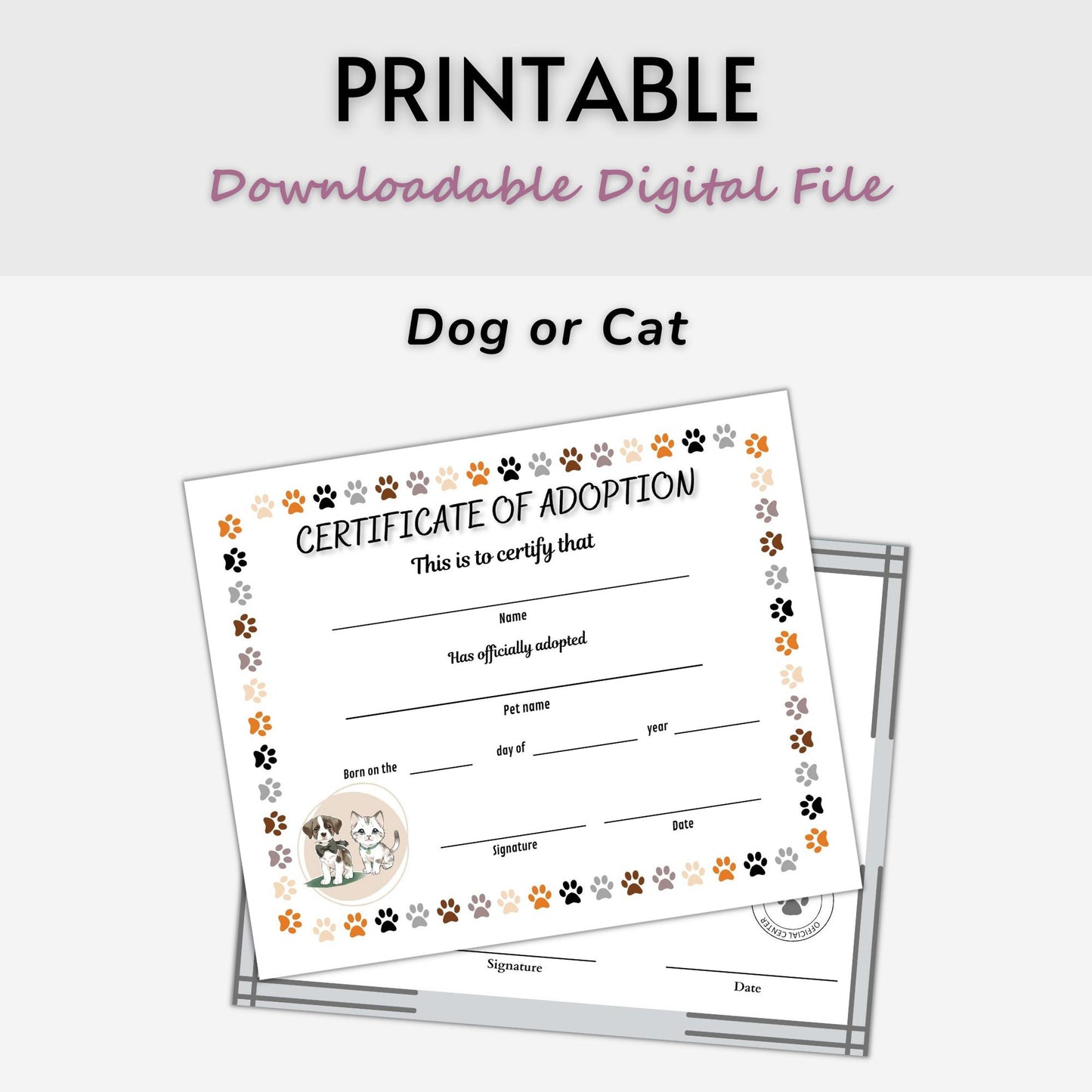 Pet Adoption Certificate Templates