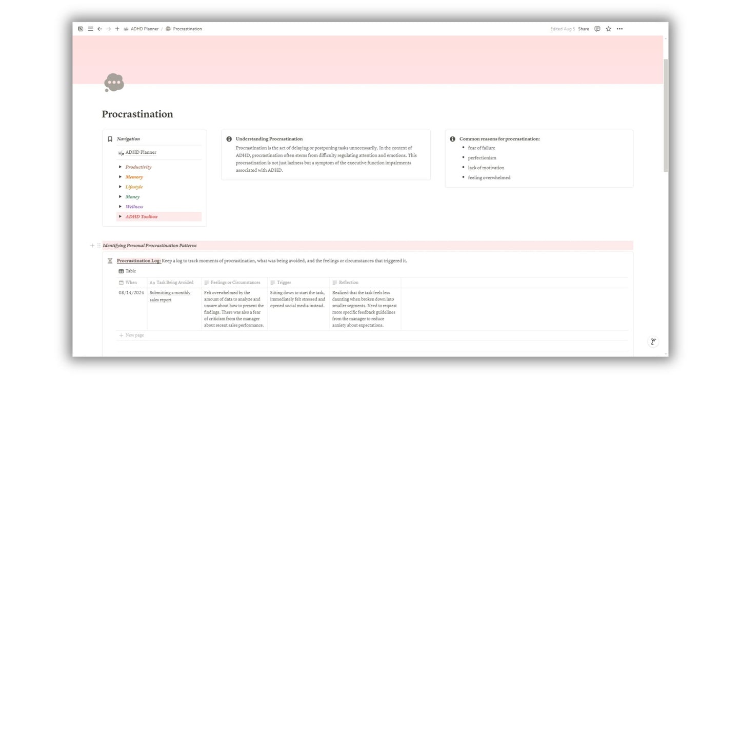 ADHD Planner Template For Notion