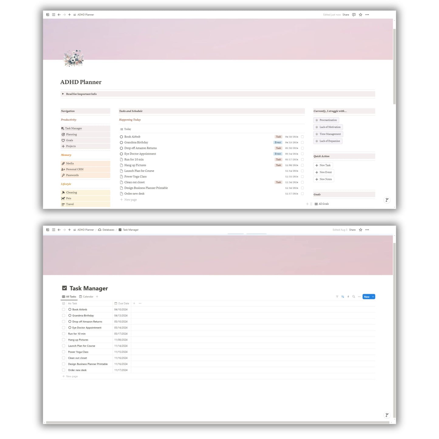 ADHD Planner Template For Notion