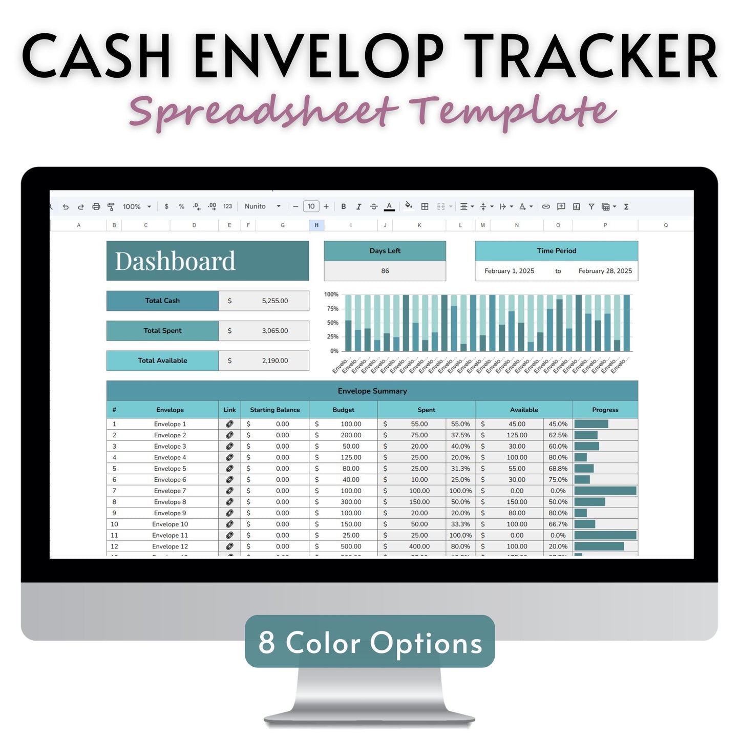 Cash Envelop Tracker Spreadsheet Template