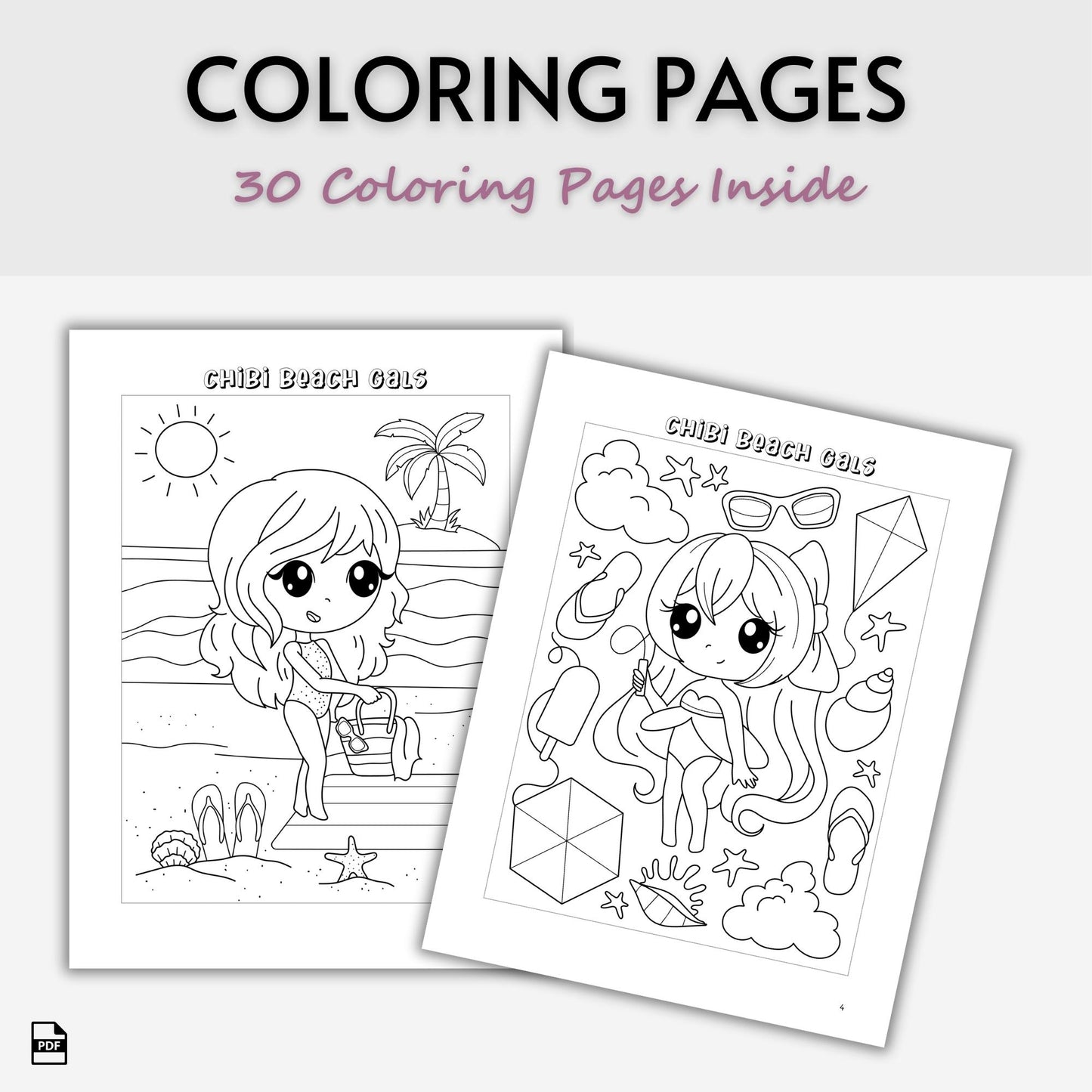 Chibi Beach Gals Coloring Book