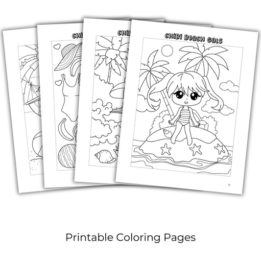 Chibi Beach Gals Coloring Book