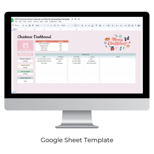 Christmas Advent Calendar and Planner Spreadsheet Template