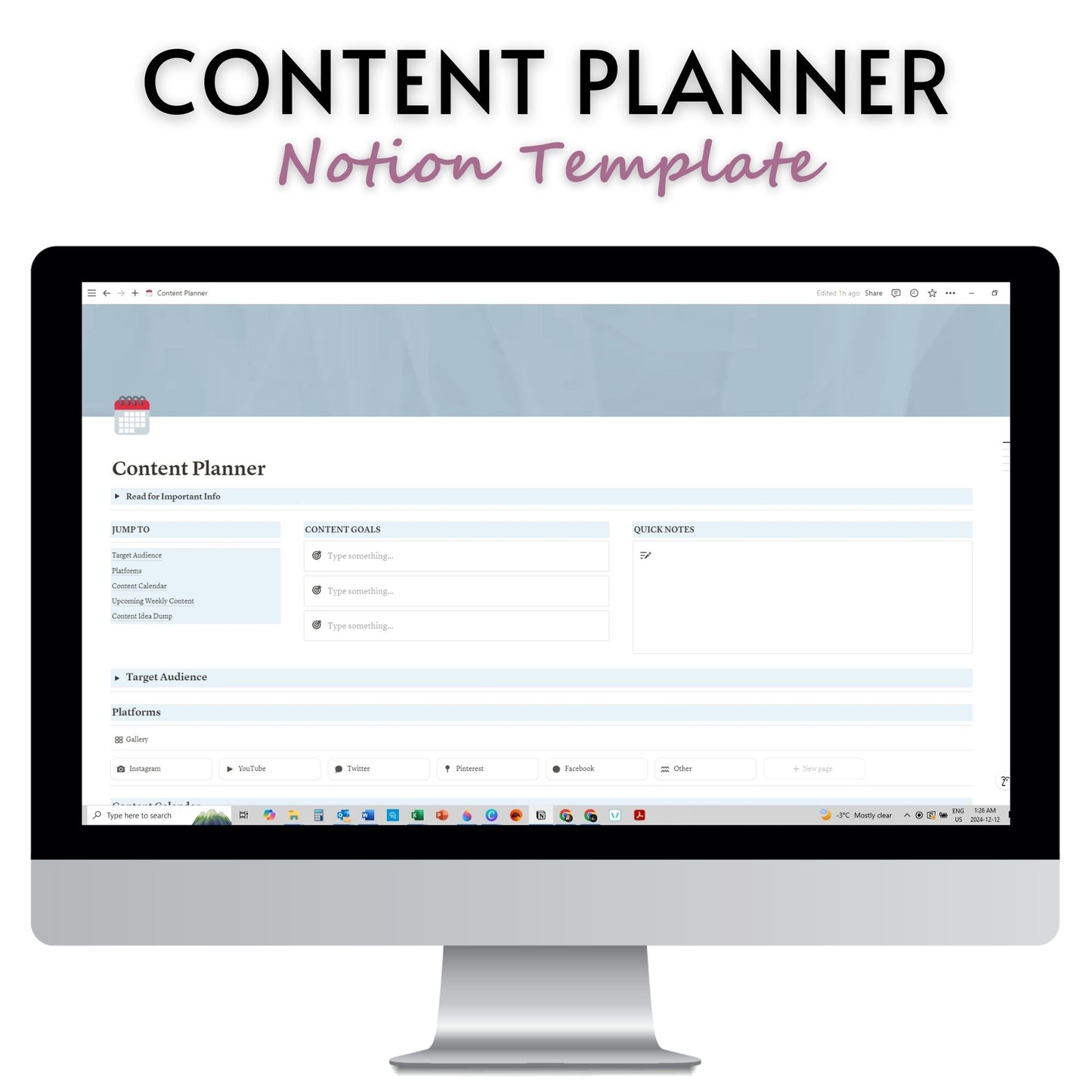 Content Planner Template For Notion