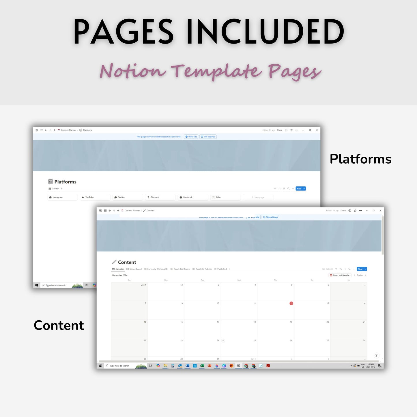 Content Planner Template For Notion