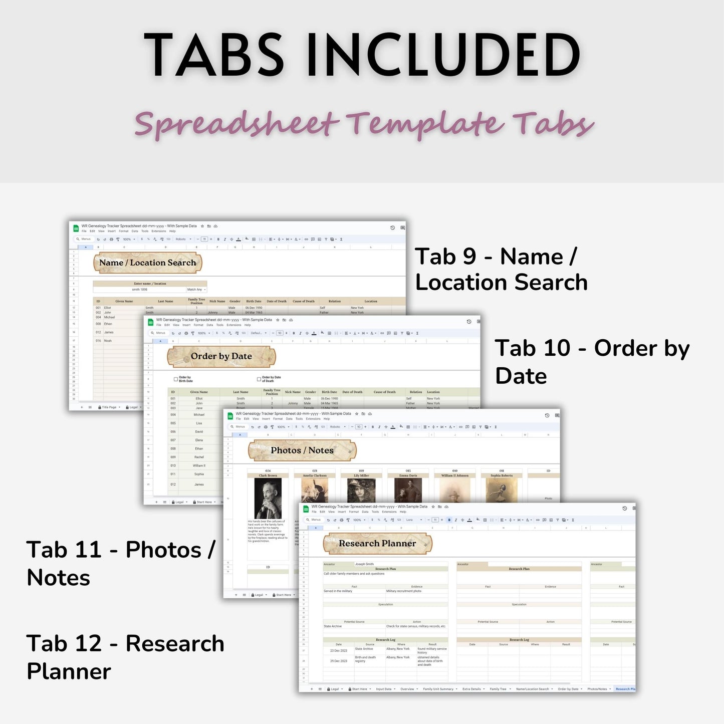 Genealogy Tracker Spreadsheet Template