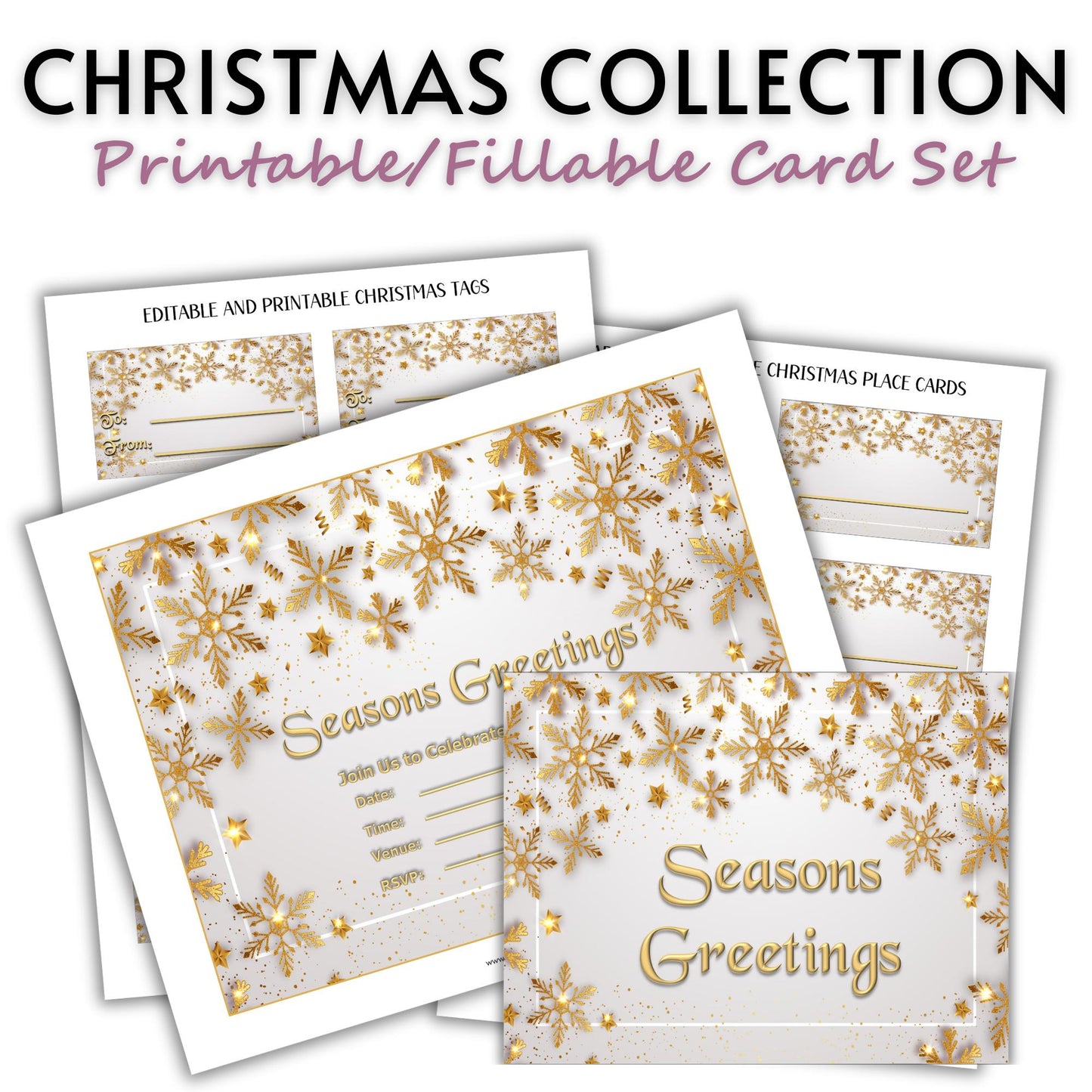 Printable Holiday Card Set - Cream Festive