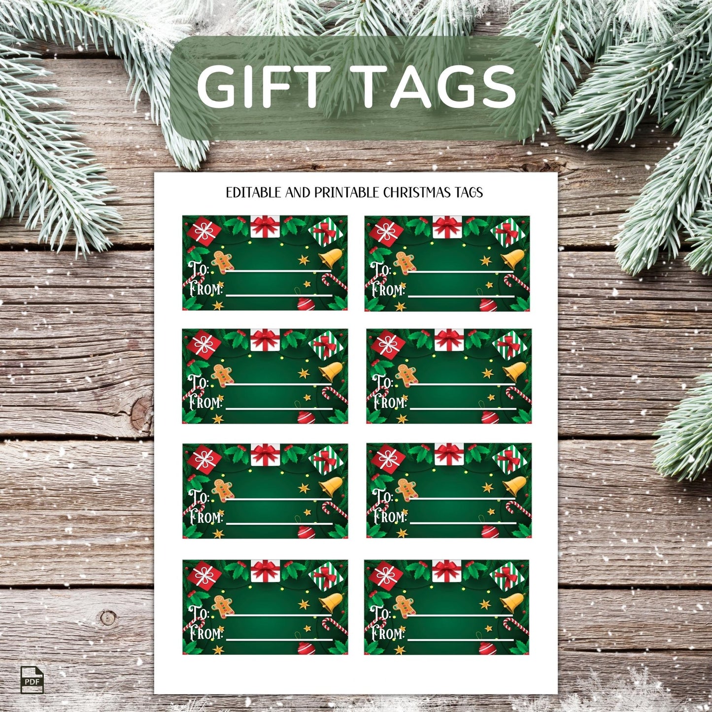 Printable Holiday Card Set - Green Festive