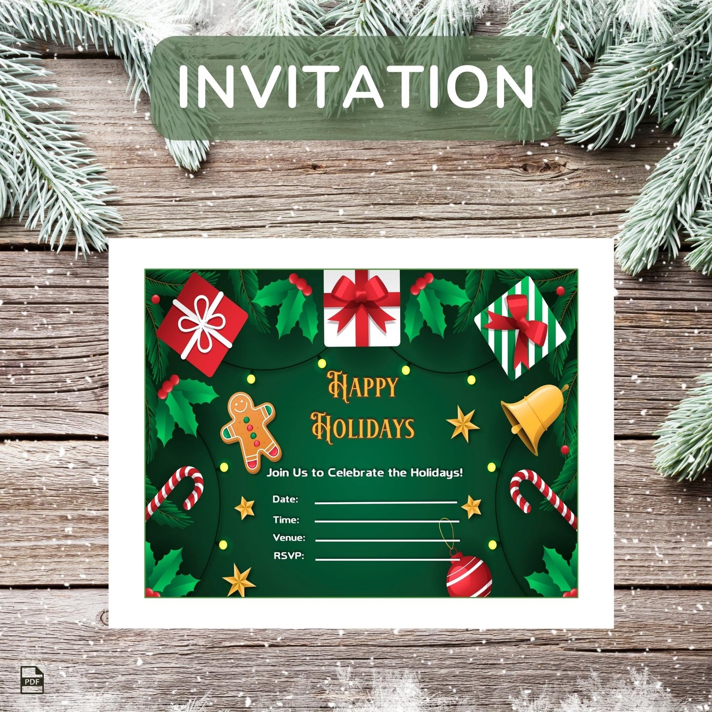 Printable Holiday Card Set - Green Festive