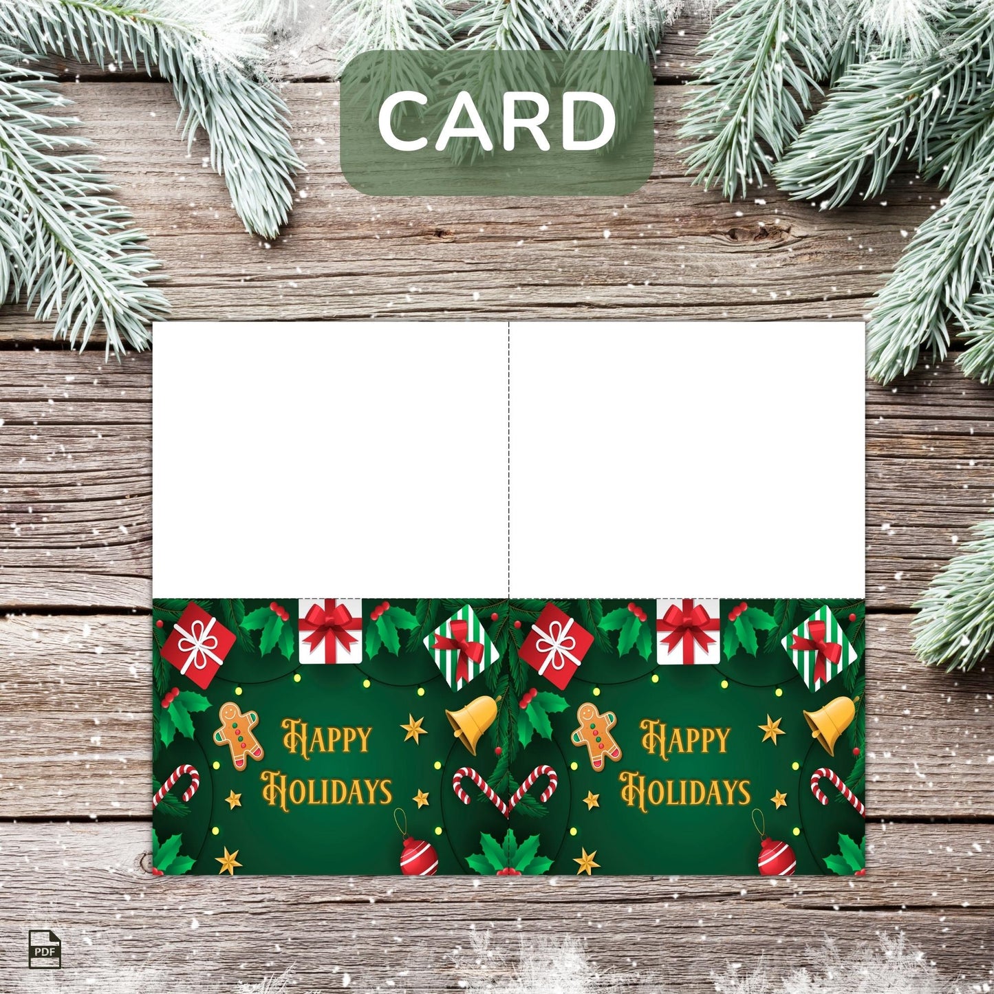 Printable Holiday Card Set - Green Festive