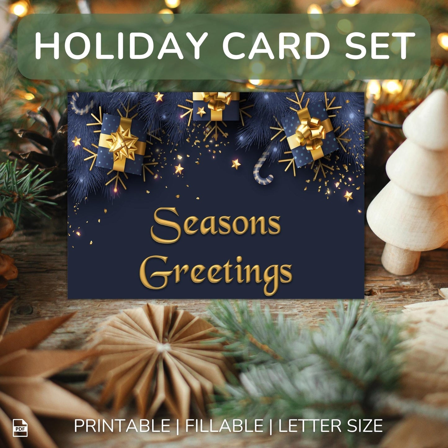 Printable Holiday Card Set - Navy Festive