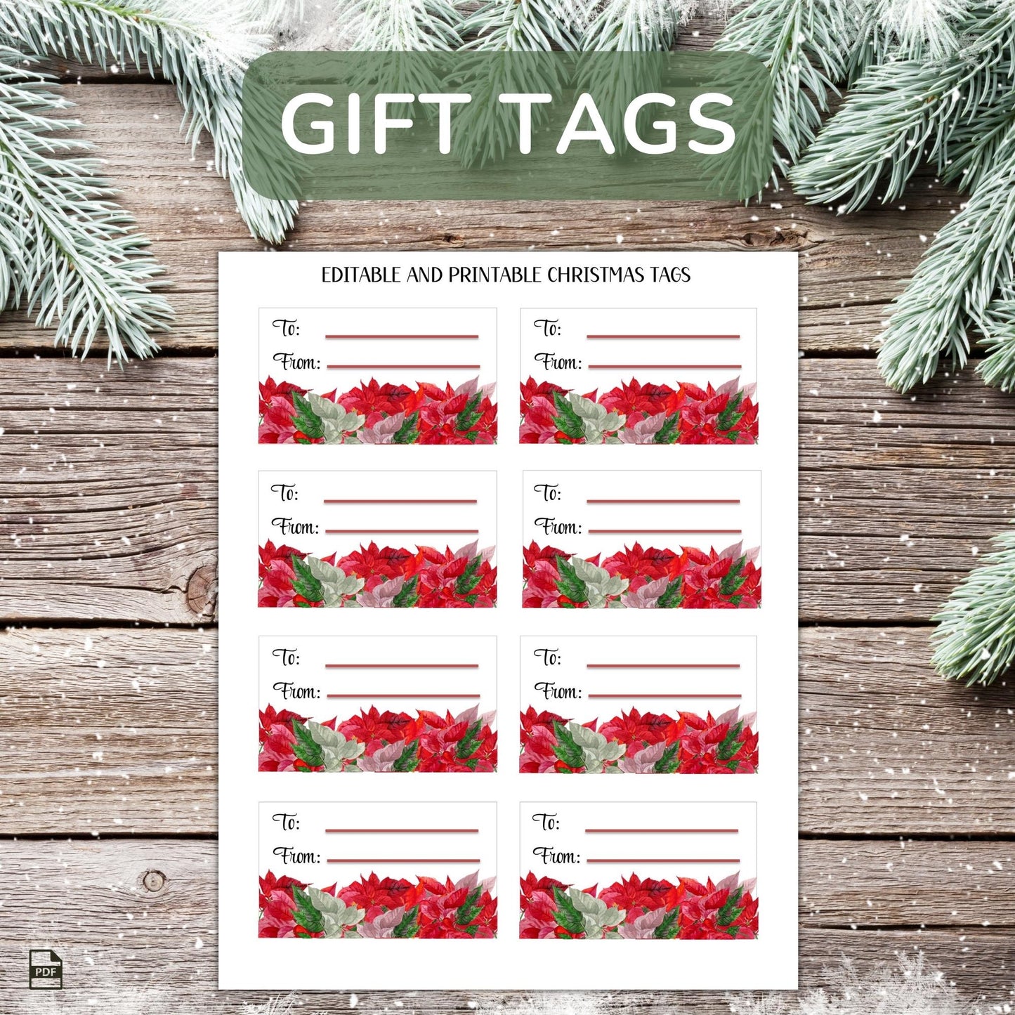 Printable Holiday Card Set - Poinsettias