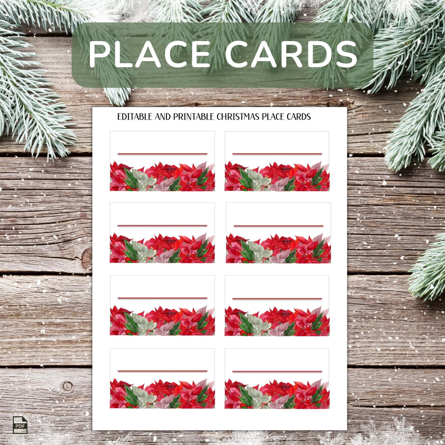 Printable Holiday Card Set - Poinsettias