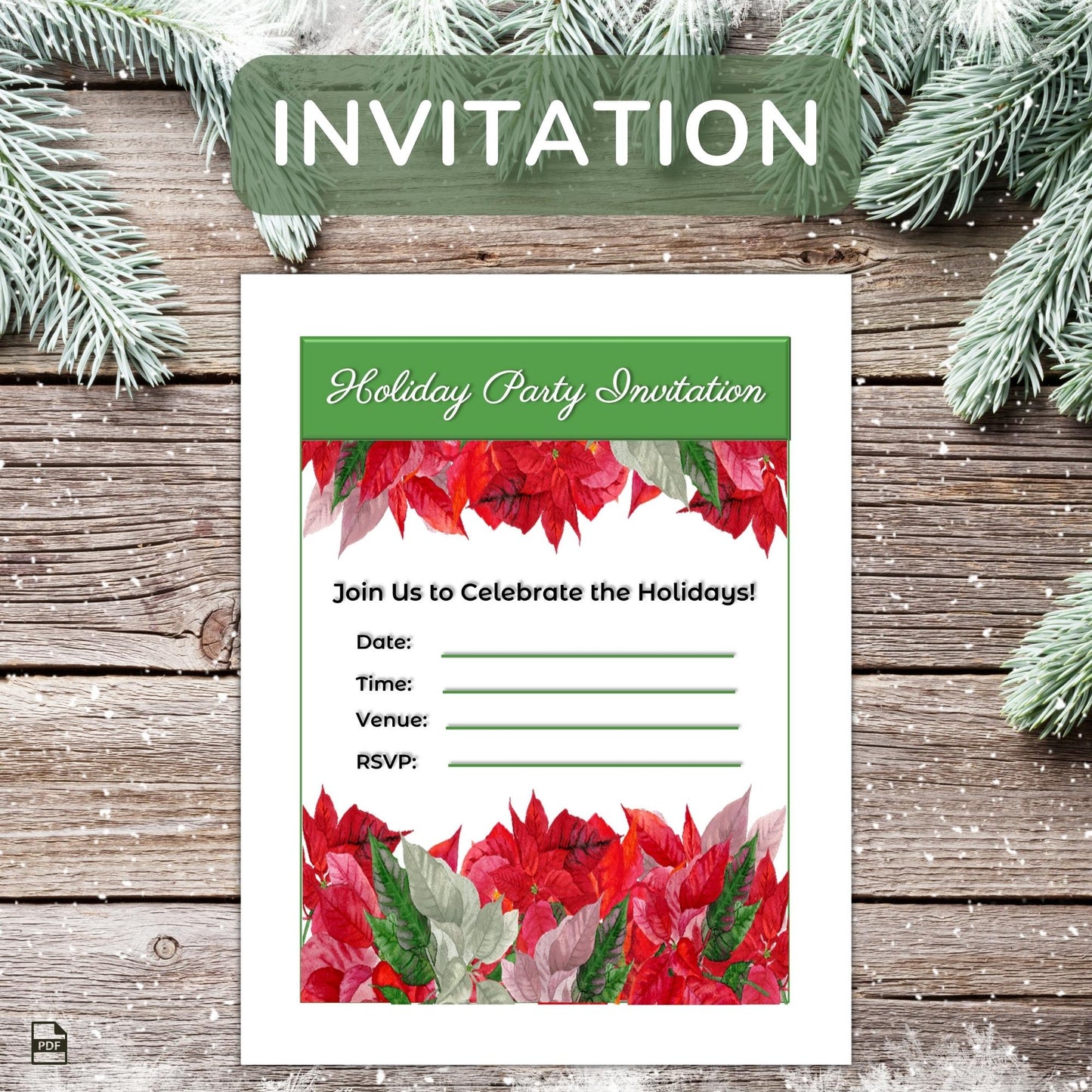 Printable Holiday Card Set - Poinsettias