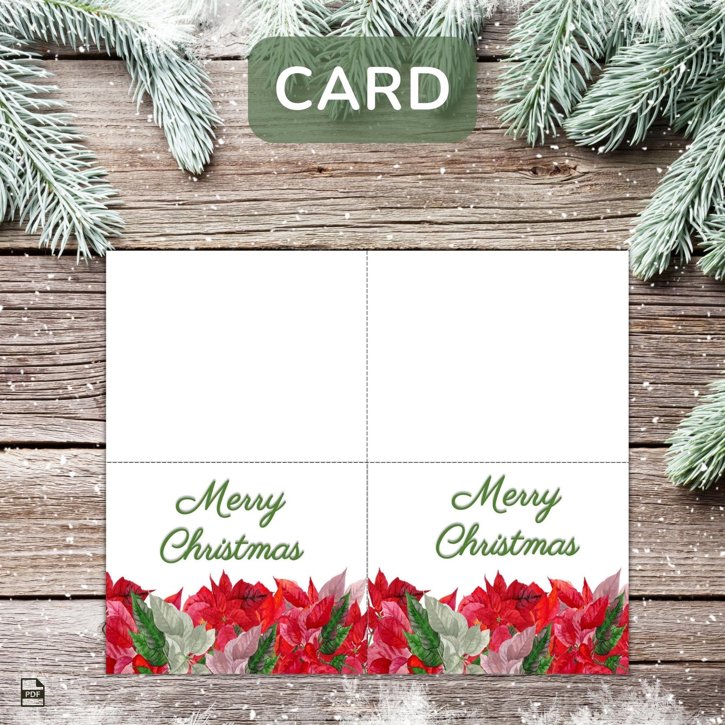 Printable Holiday Card Set - Poinsettias