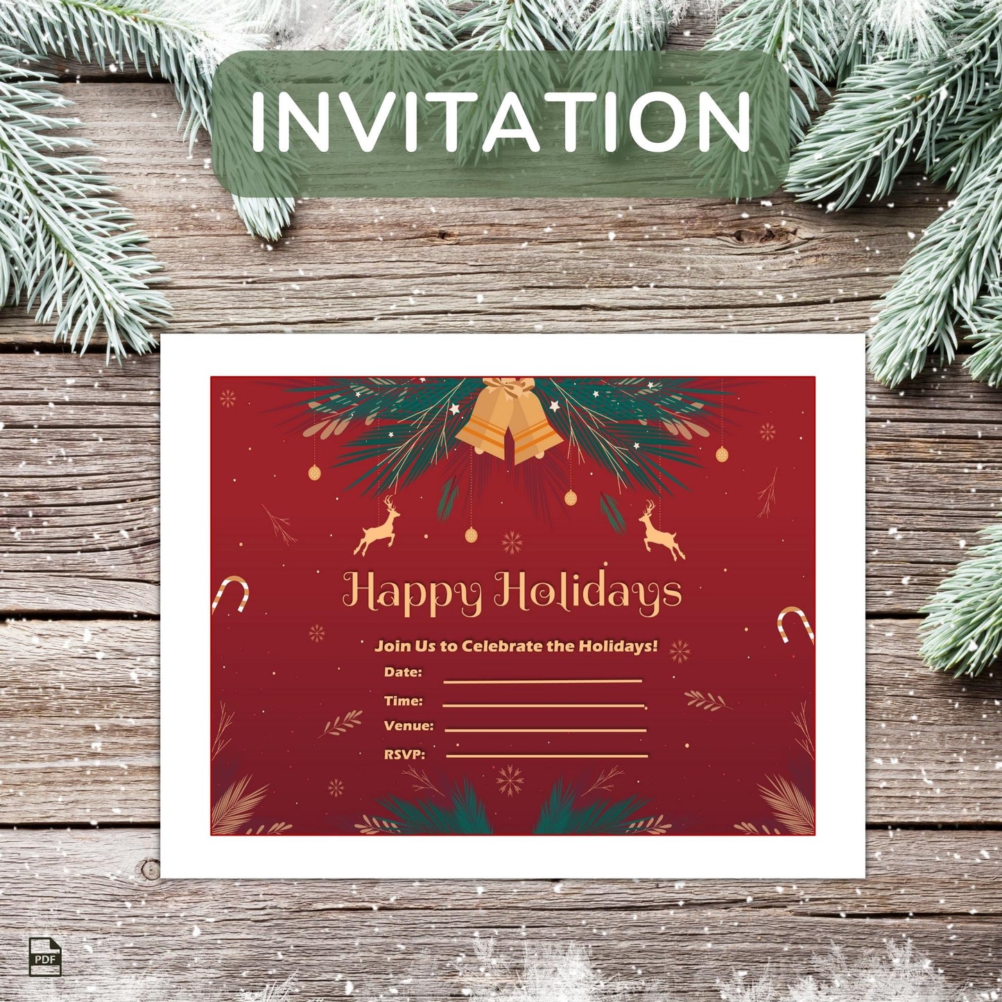 Printable Holiday Card Set - Red Festive