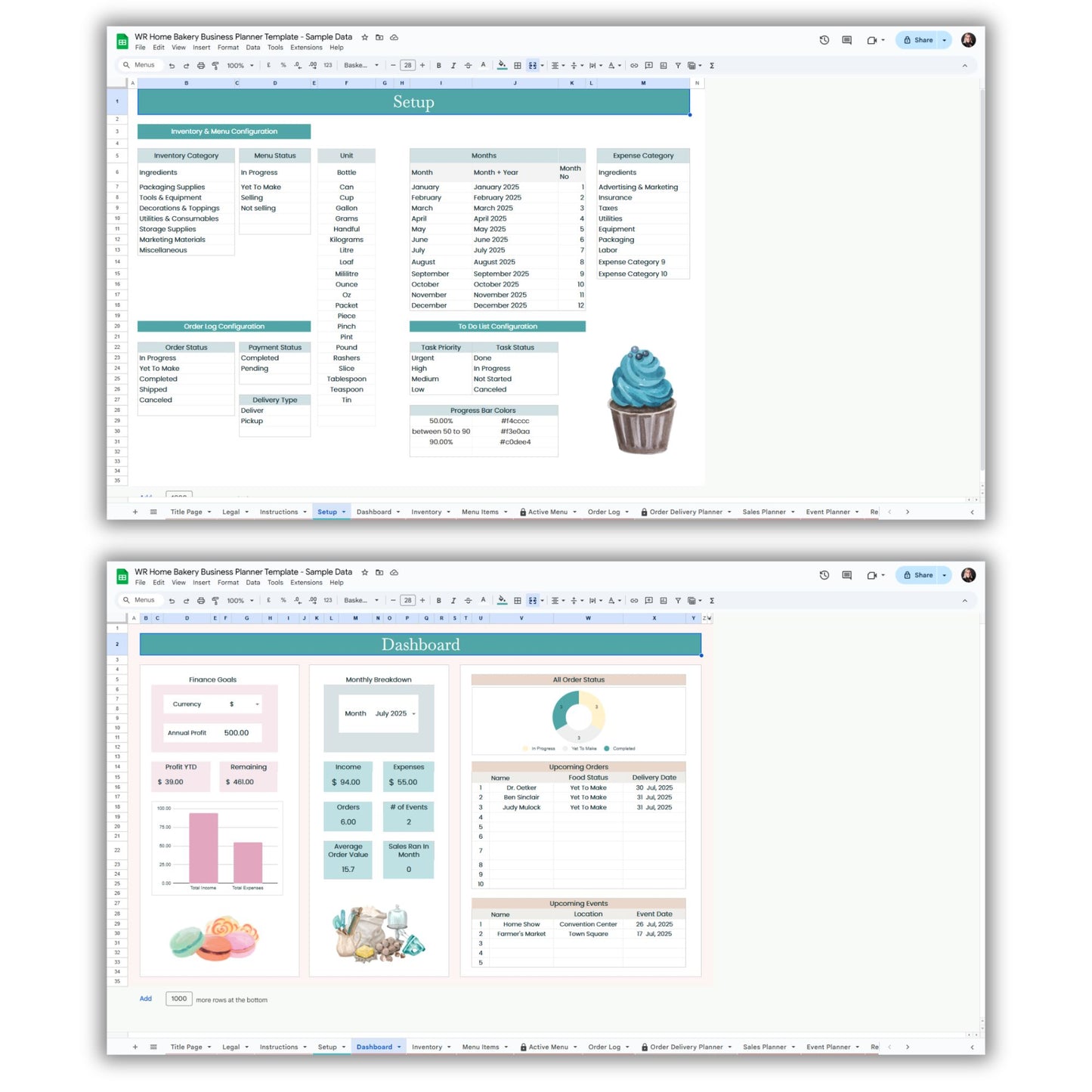 Home Bakery Business Planner Spreadsheet Template