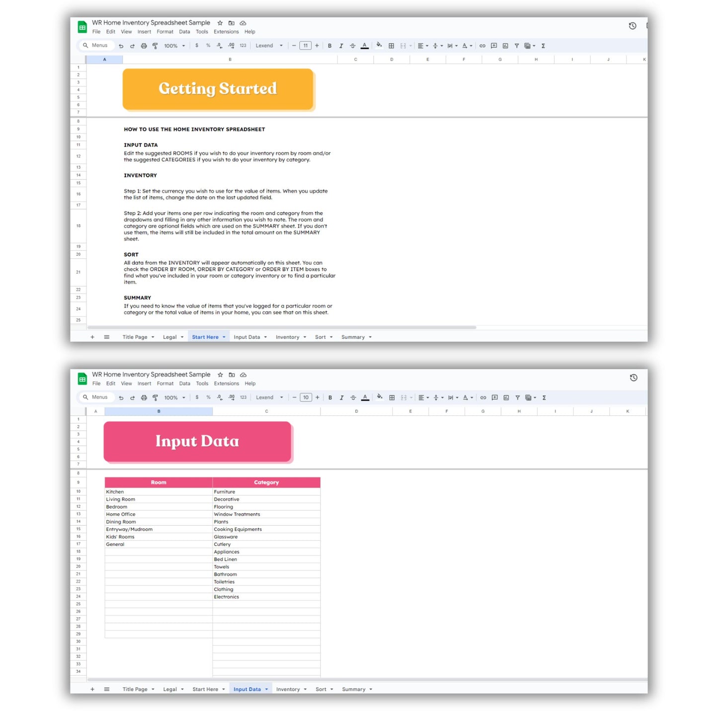 Home Inventory Spreadsheet Template