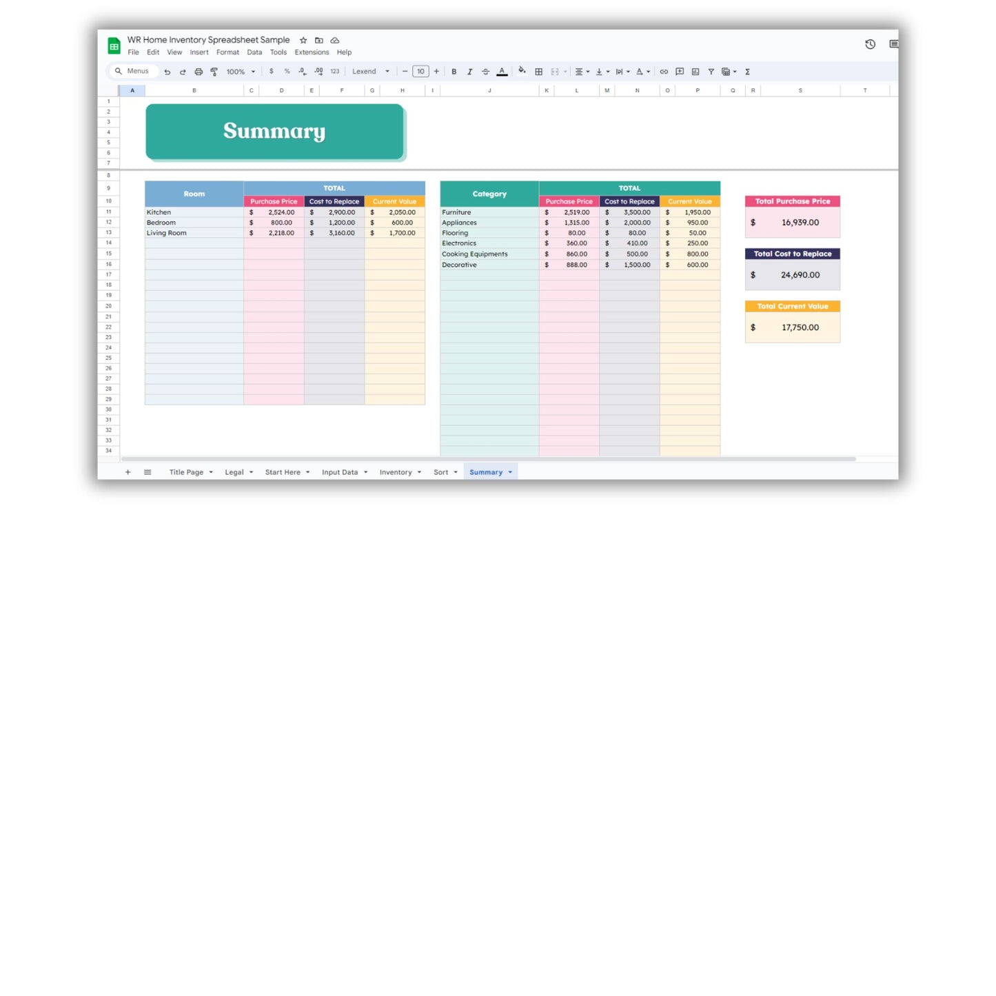 Home Inventory Spreadsheet Template