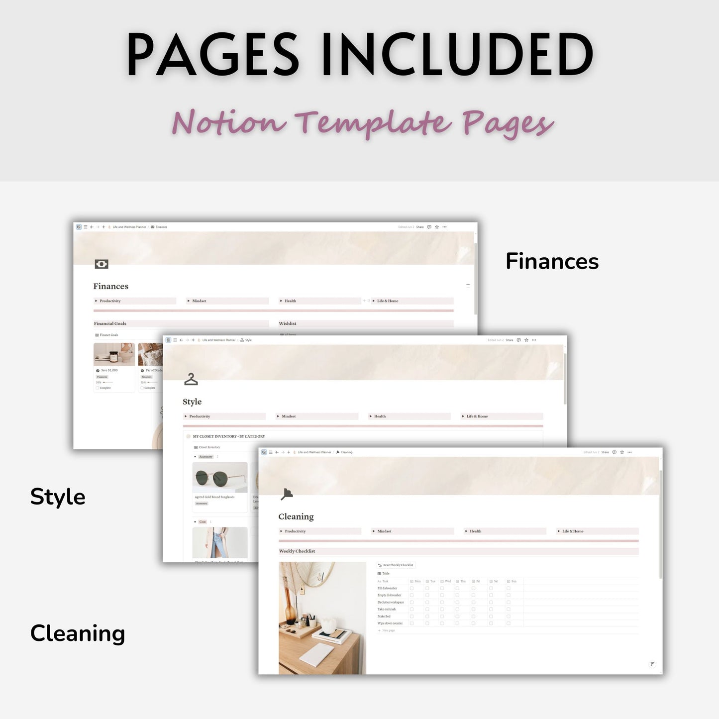 Life and Wellness Planner Template For Notion