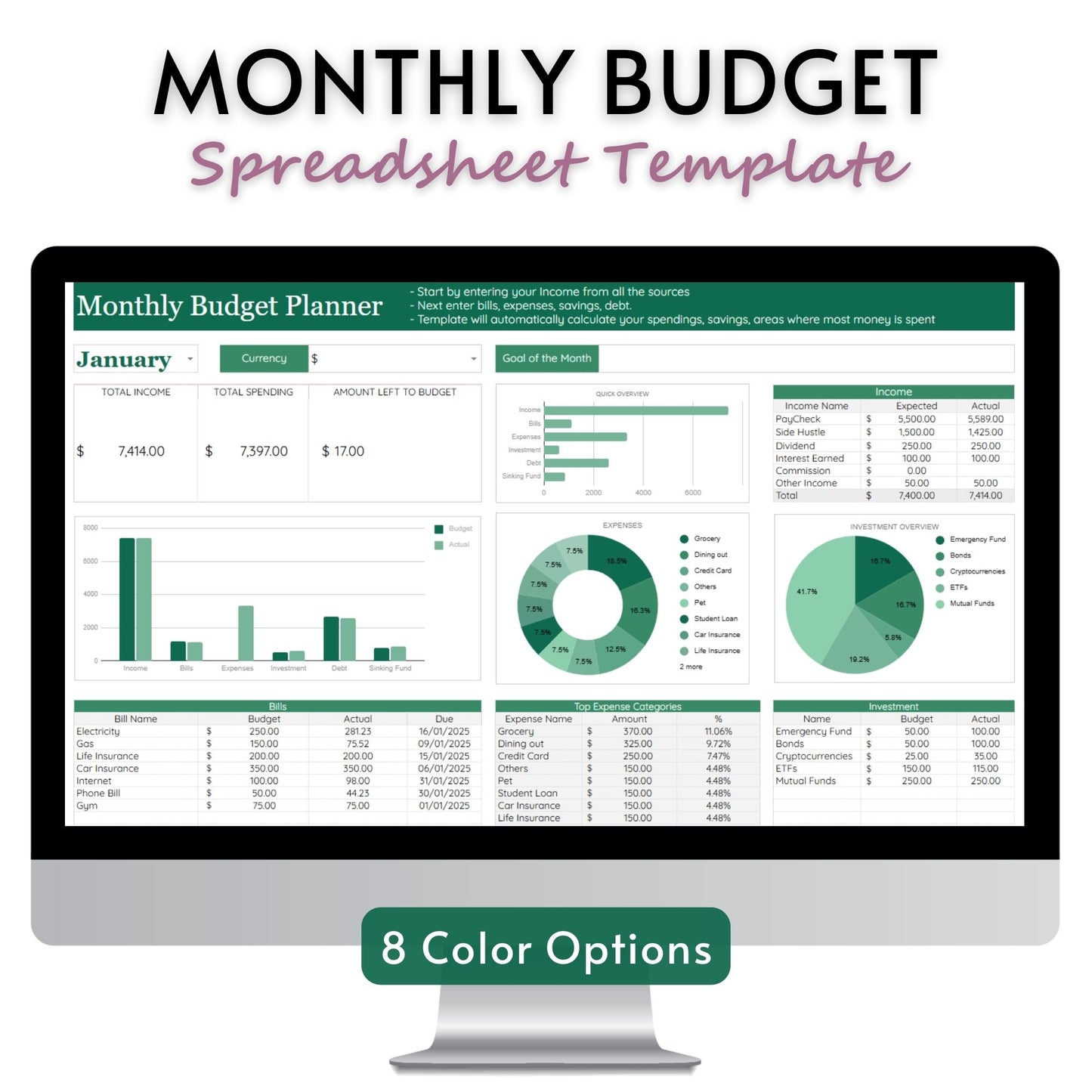 Monthly Budget Spreadsheet Template