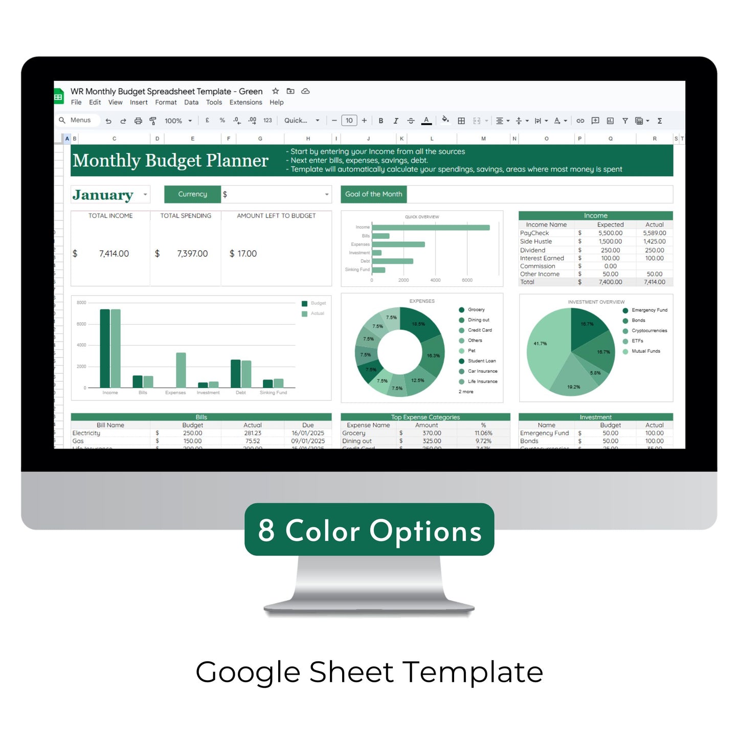 Monthly Budget Spreadsheet Template