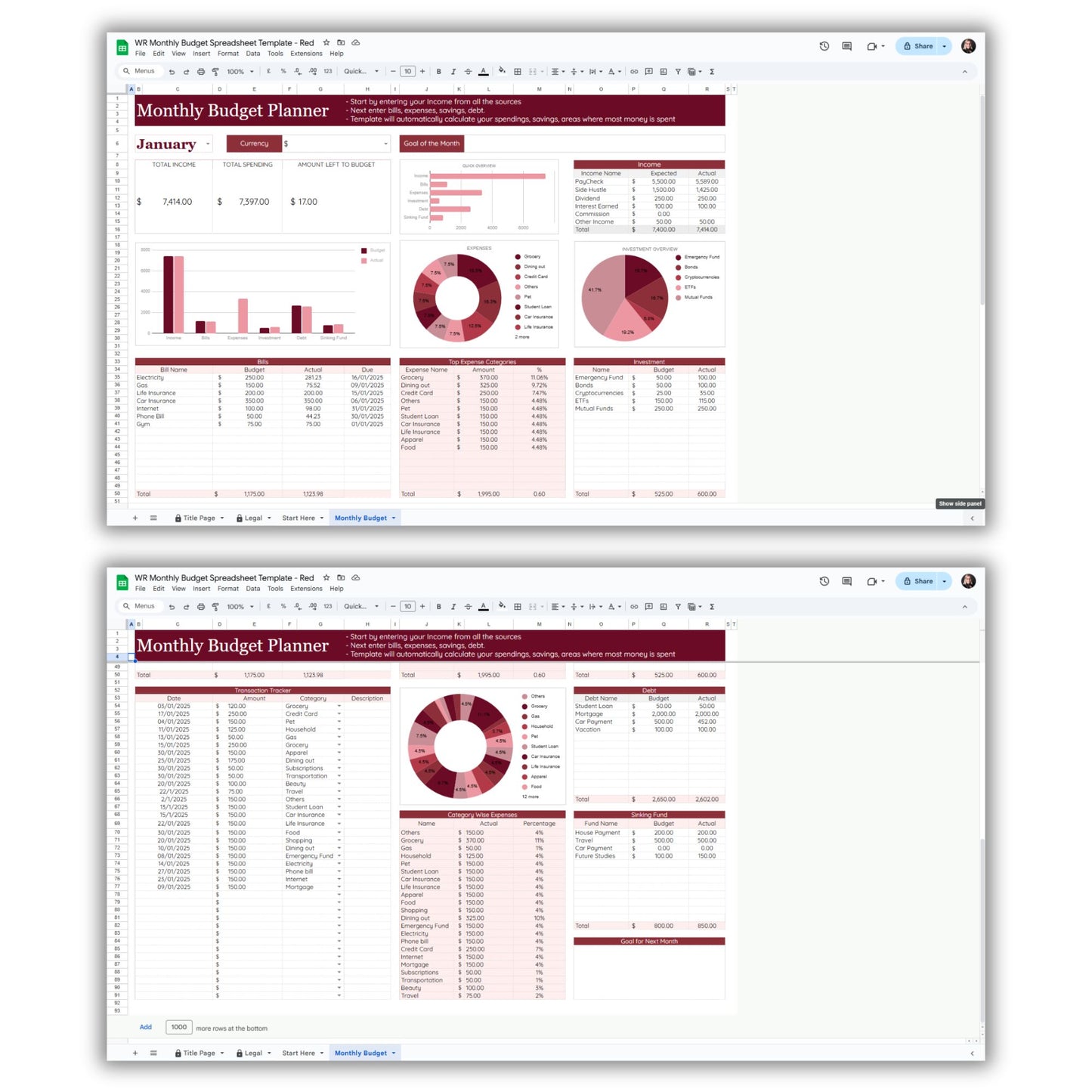 Monthly Budget Spreadsheet Template
