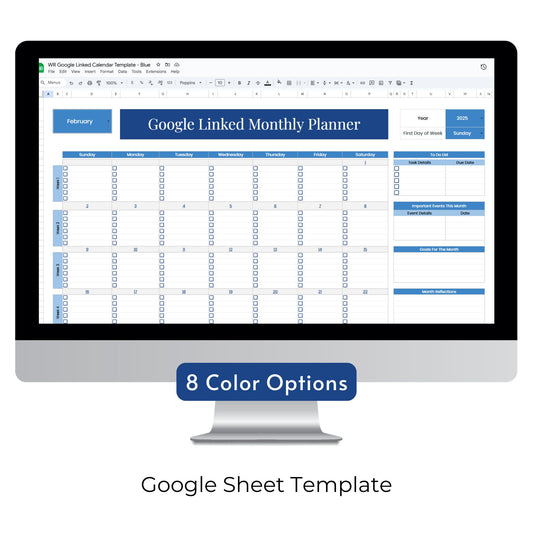 Google Linked Monthly Calendar Planner Spreadsheet Template