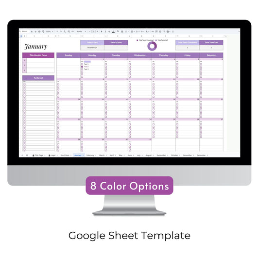Simple Monthly Calendar Planner Spreadsheet Template