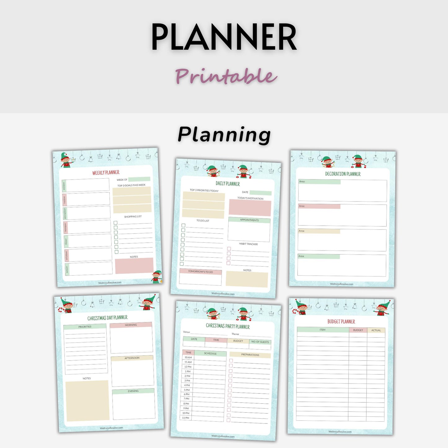 Naughty Elves Christmas Printable Planner