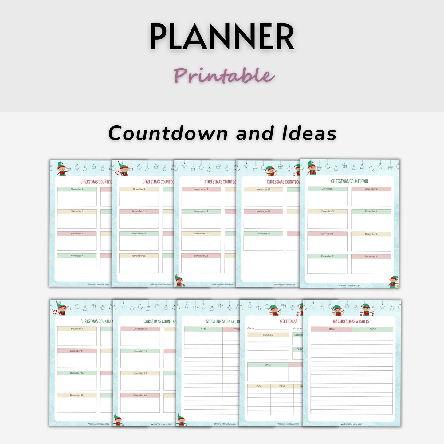 Naughty Elves Christmas Printable Planner