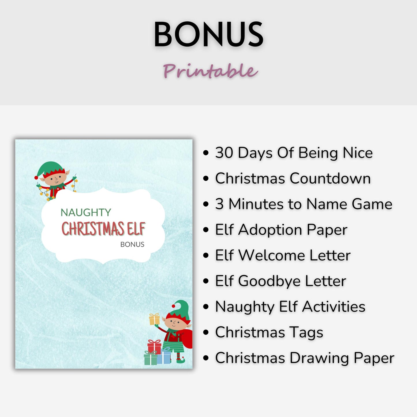 Naughty Elves Christmas Printable Planner