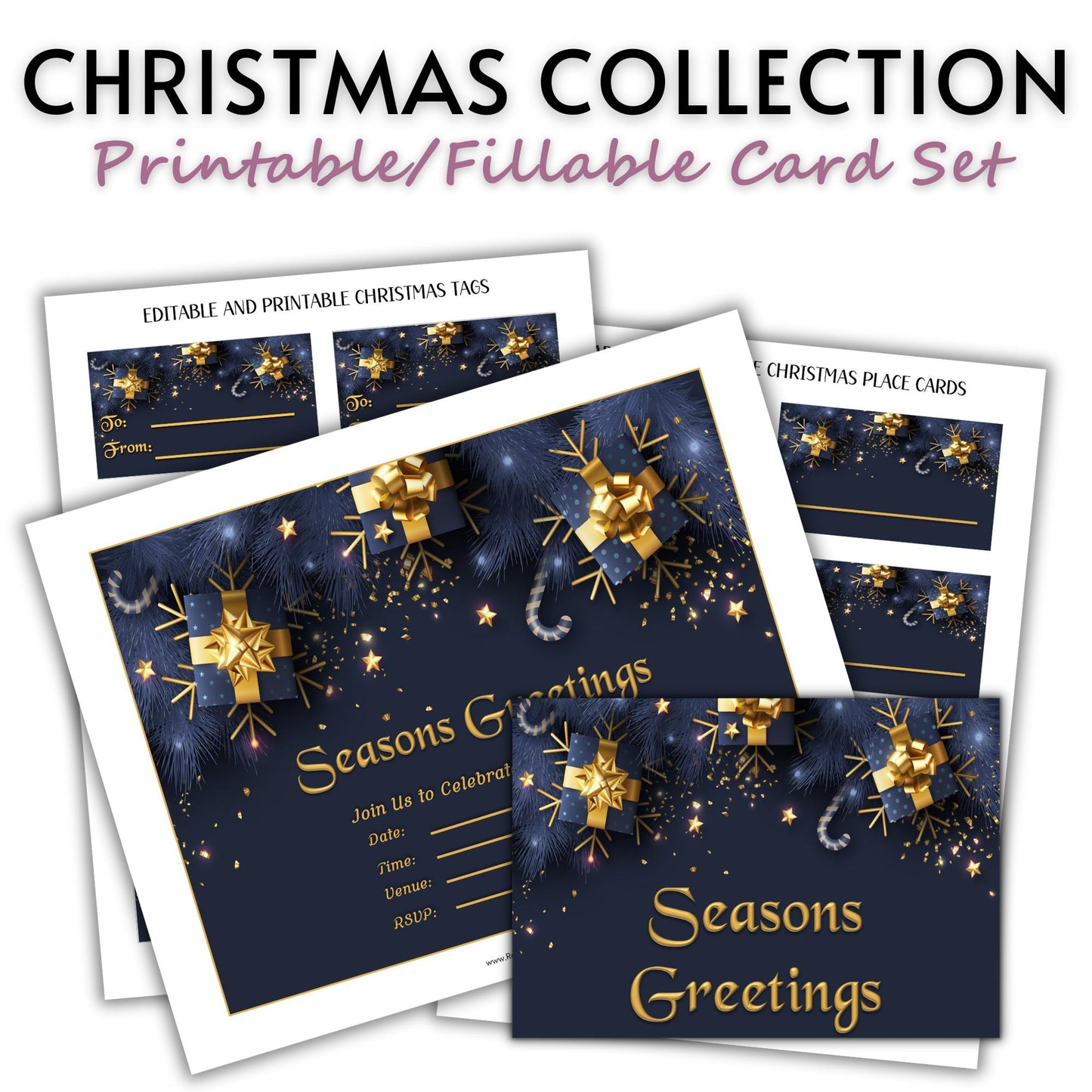 Printable Holiday Card Set - Navy Festive