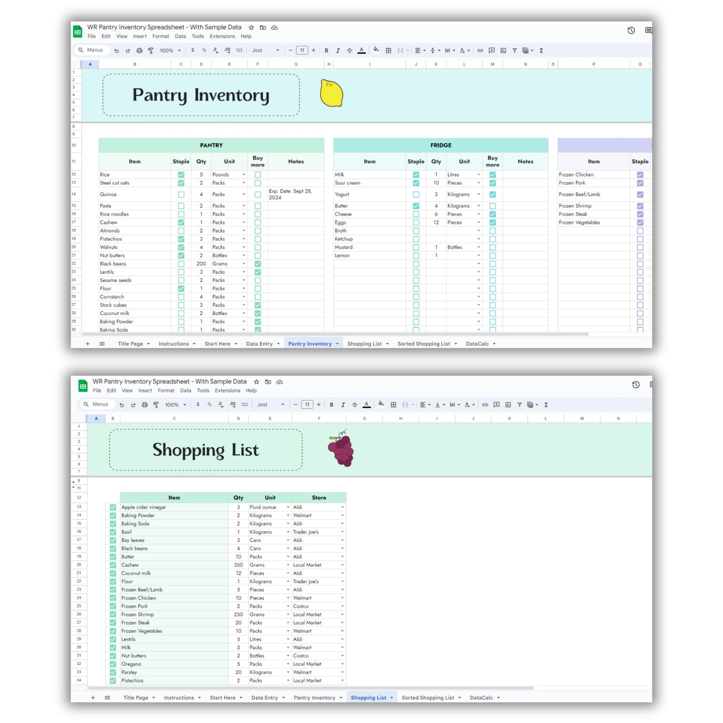 Pantry Inventory Spreadsheet Template