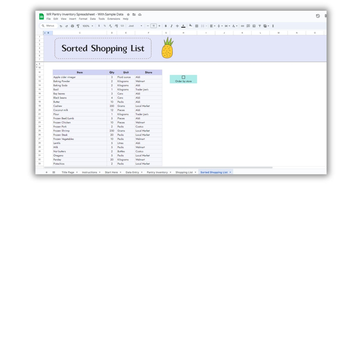 Pantry Inventory Spreadsheet Template