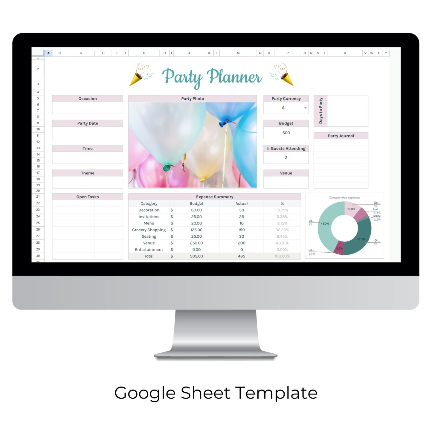Party Planner Spreadsheet Template